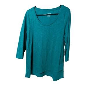 Chico's Women's Medium (1) Ultimate Tee Aqua Teal Blue Tunic 3/4 Sleeves Shirt